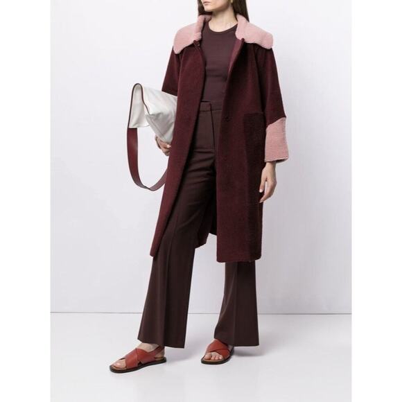 NEW Free People Unreal Fur Furever Chic Two Toned Burgundy Pink Coat - Picture 1 of 10